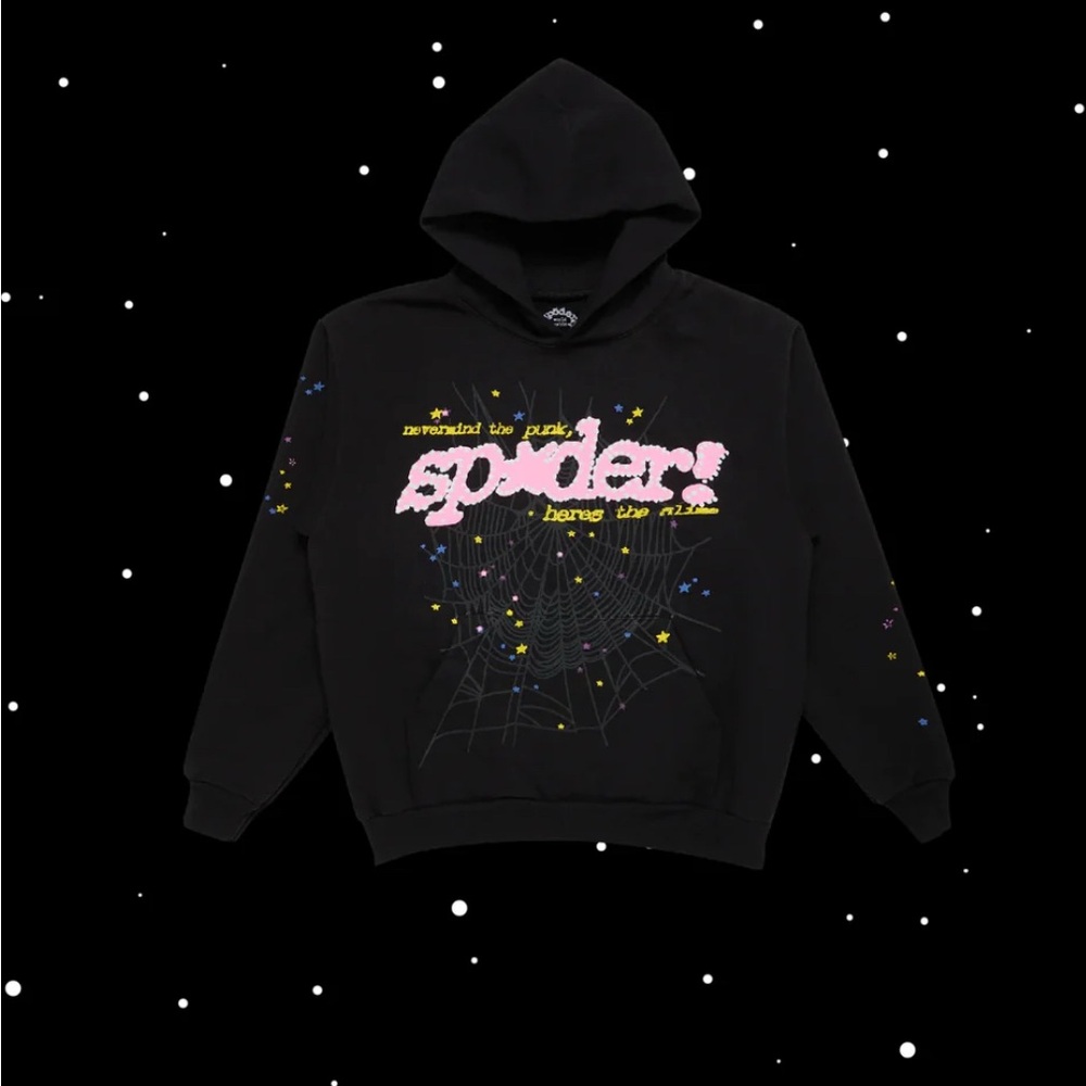 Spiderman Black Hoodie with Pink and Yellow Graphic